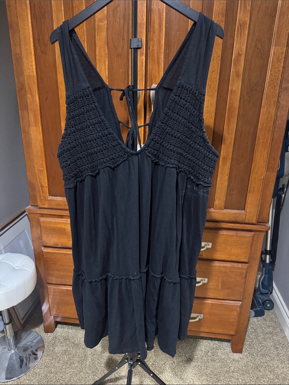 Women’s Black Smocked V-Neck mini dress